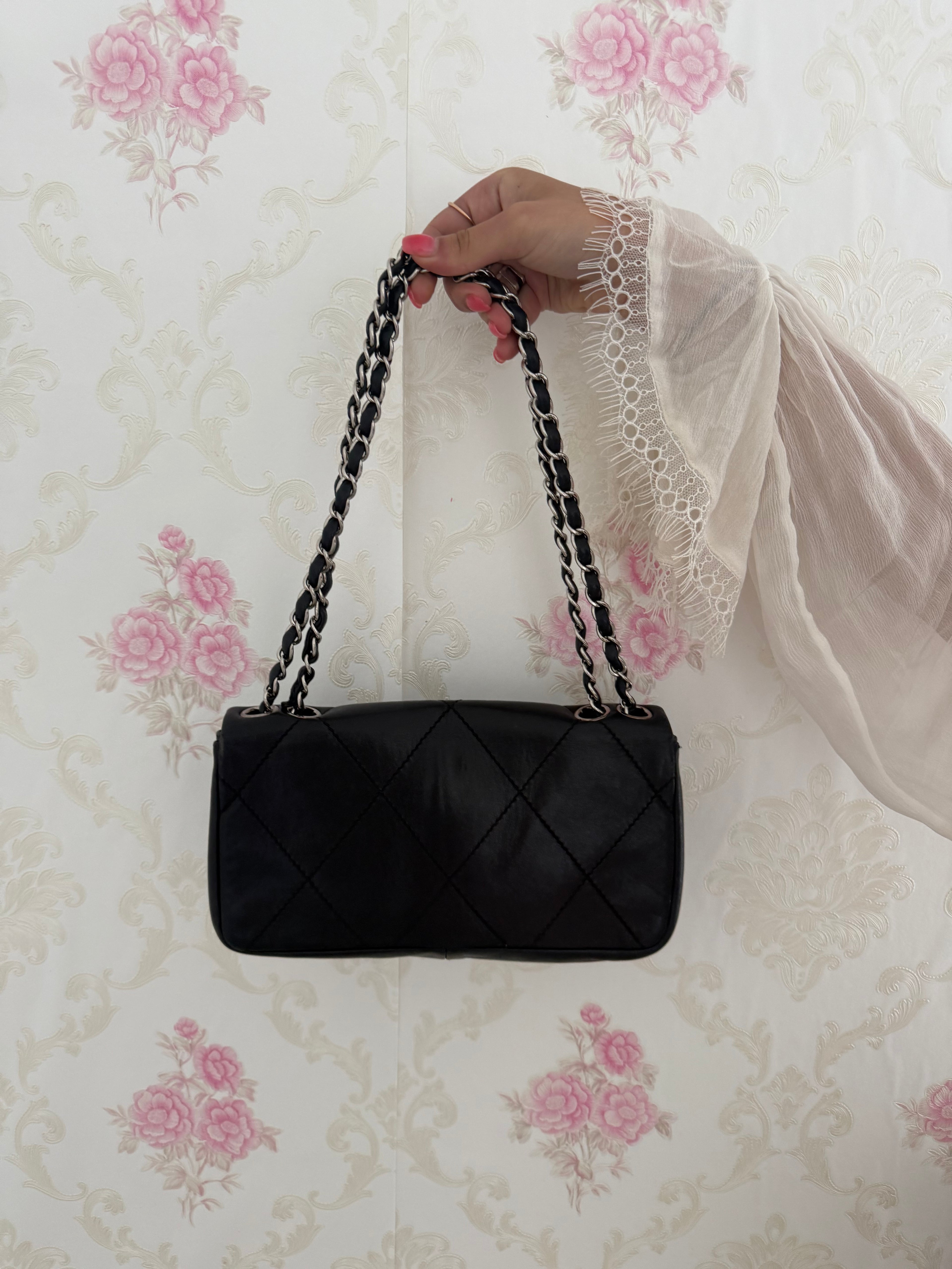 Chanel CC Quilted Flap Bag  Black Calfskin, Silver Hardware