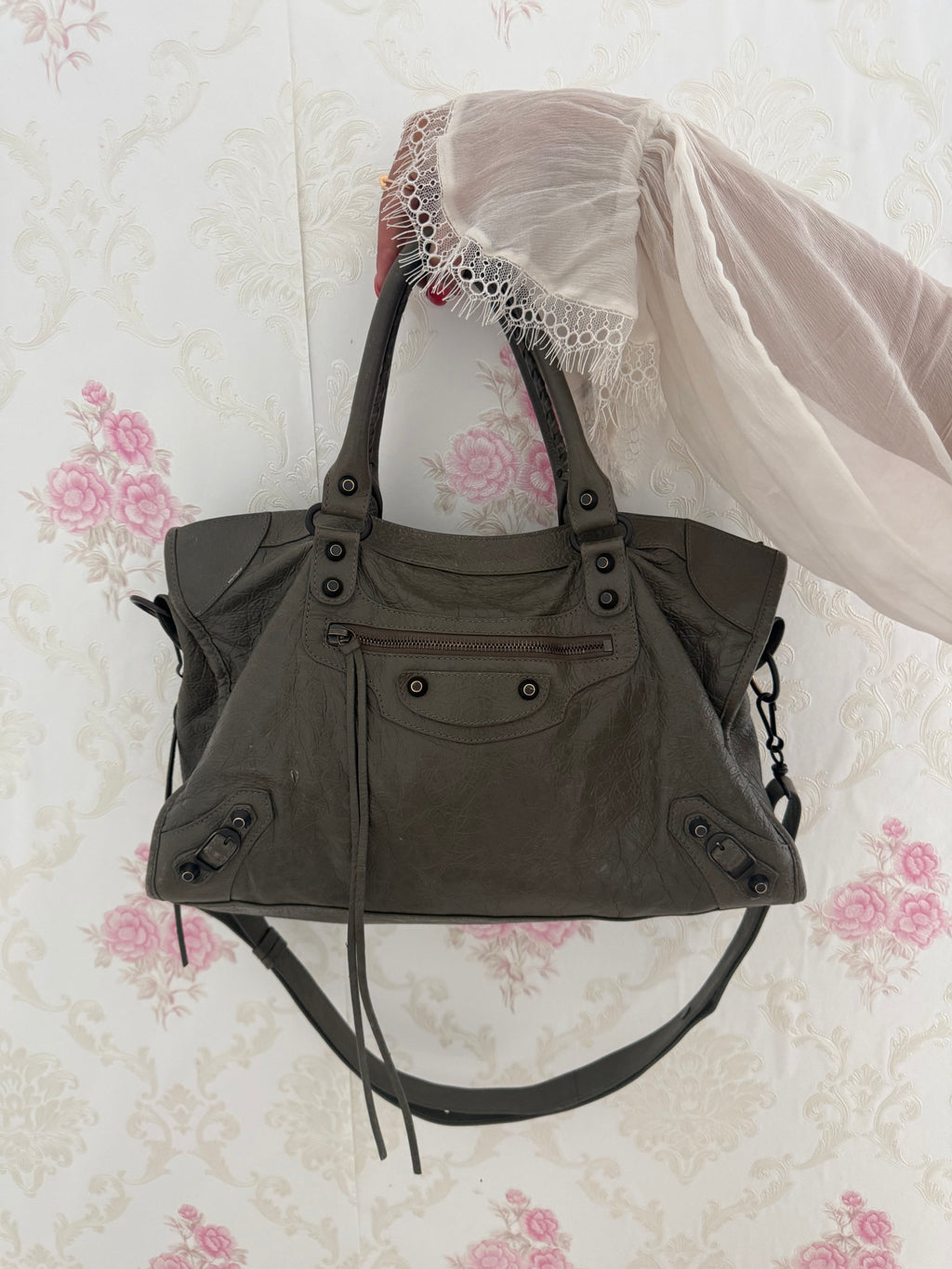 Balenciaga City Bag Khaki Distressed Leather