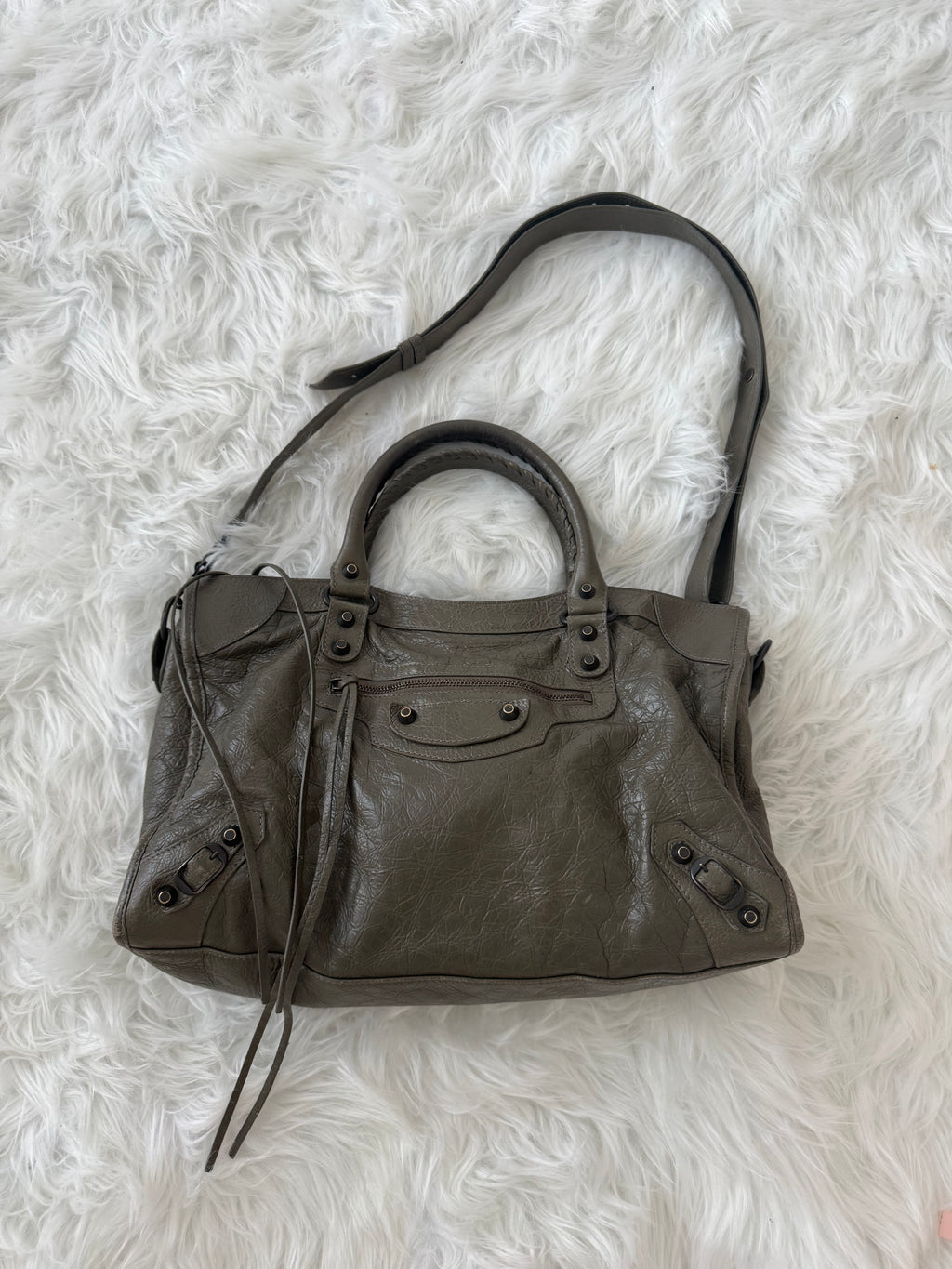 Balenciaga City Bag Khaki Distressed Leather