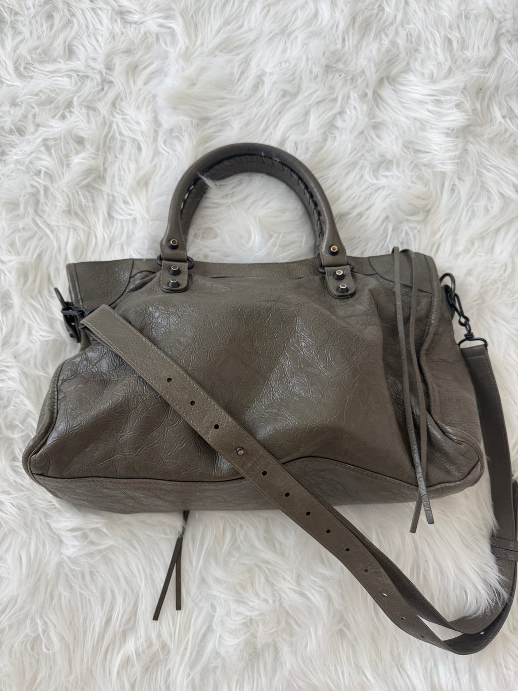 Balenciaga City Bag Khaki Distressed Leather
