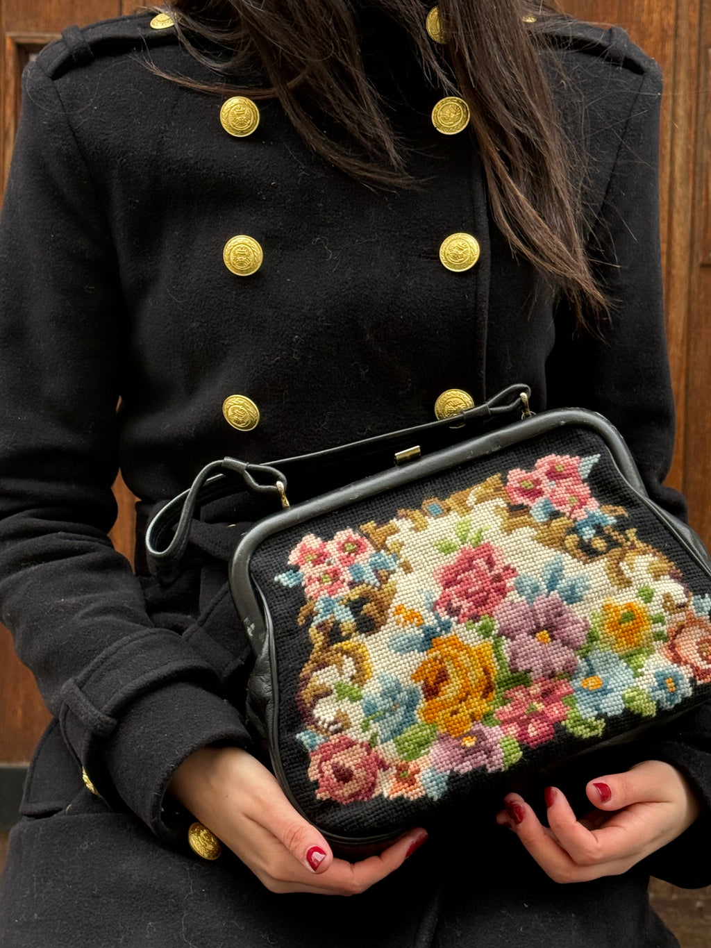 Vintage 1950s needle point handbag